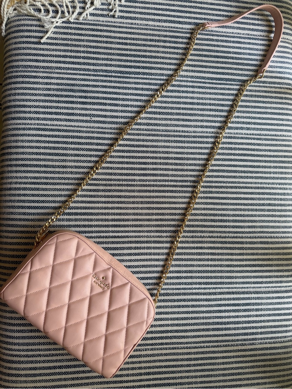 kate spade Blush Pink Quilted Leather Crossbody with Gold Chain